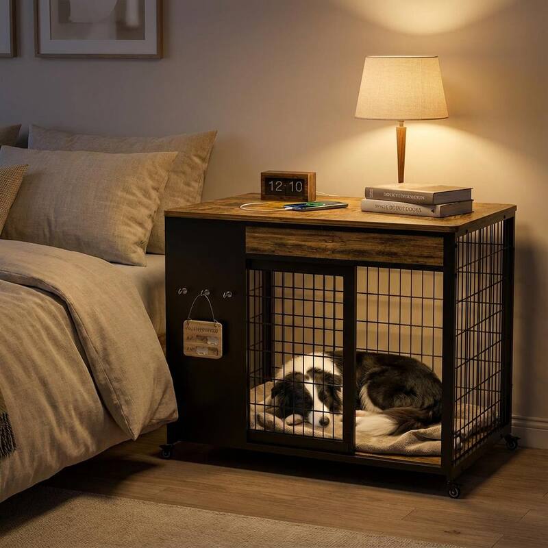 38" 2-Door Dog Crate Furniture for Medium/Large Breed