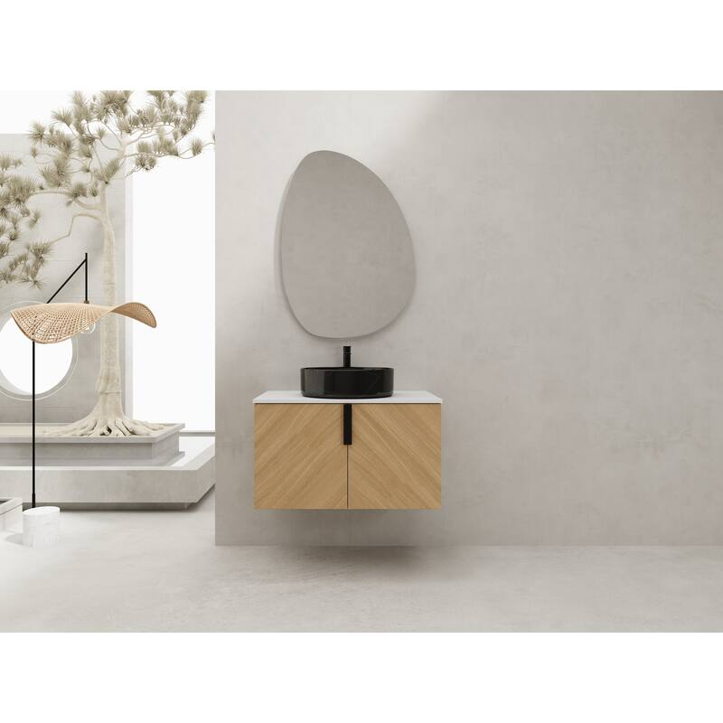 30" Bathroom Vanity with Matt Black Engineered Quartz Sink and Soft Black Drawers, Wall Mounted Floating Bathroom Vanity