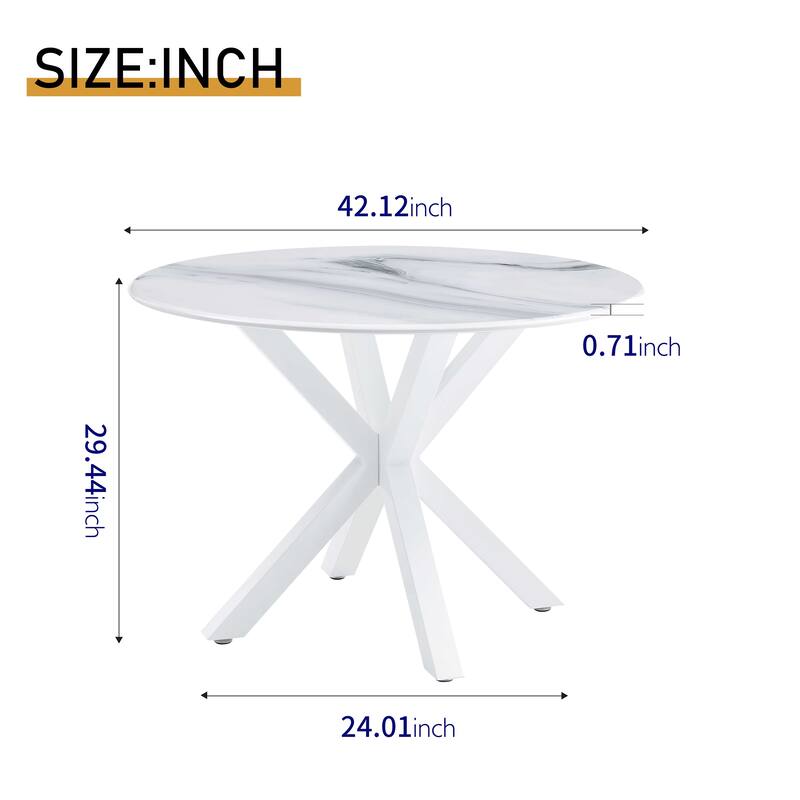 42 Inch Dining Table With Round Table Top and Steel Cross Legs - 29"H x 42"L x 42"W