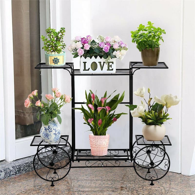 Garden Cart Stand Plant Metal Flower Holder 6 Tiers Parisian Style - Black