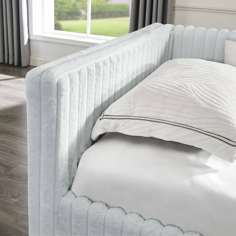 Striped Corduroy Fabric Twin Size Daybed Upholstered Bed