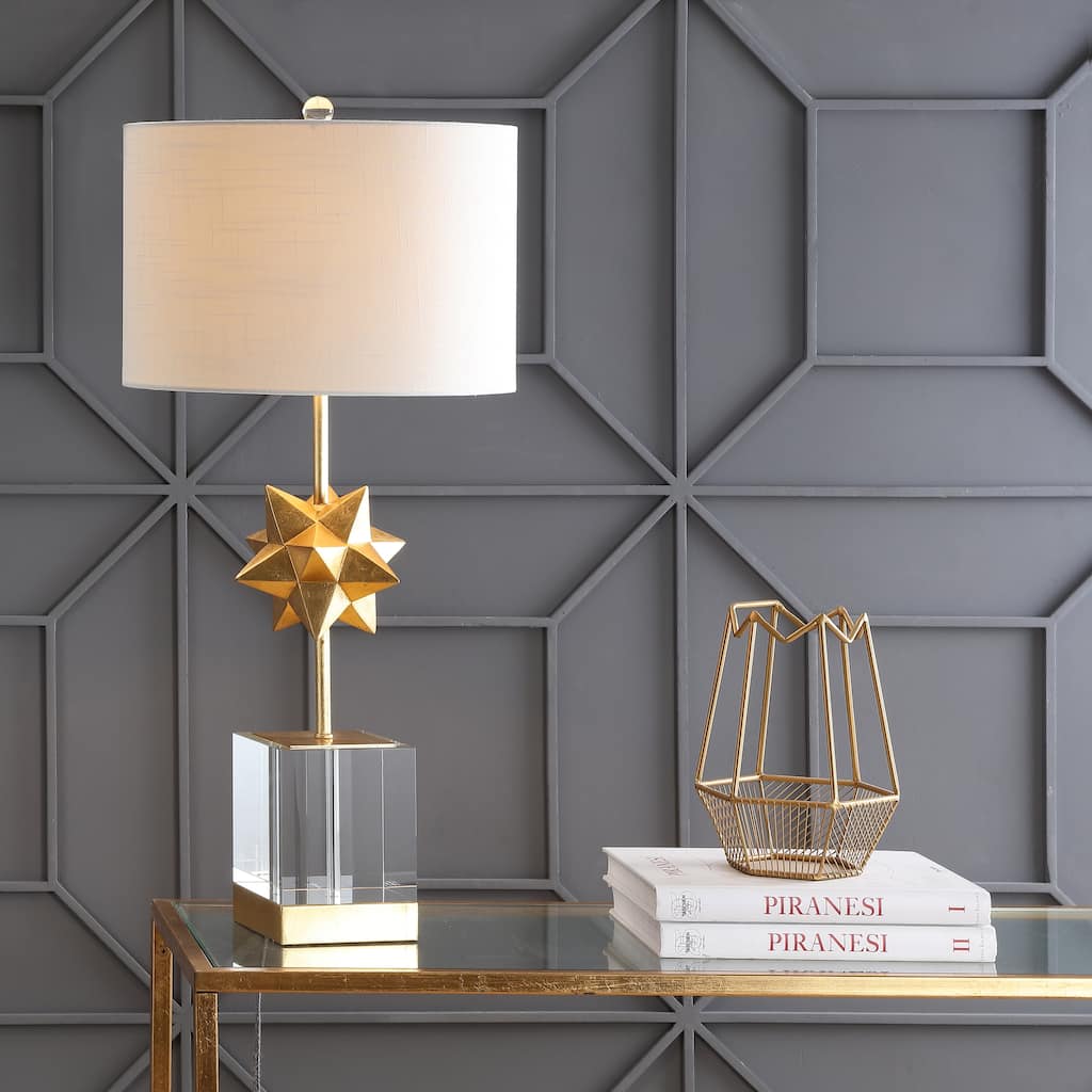 West 32" LED Metal/Crystal Table Lamp, Clear/Gold Leaf by JONATHAN Y