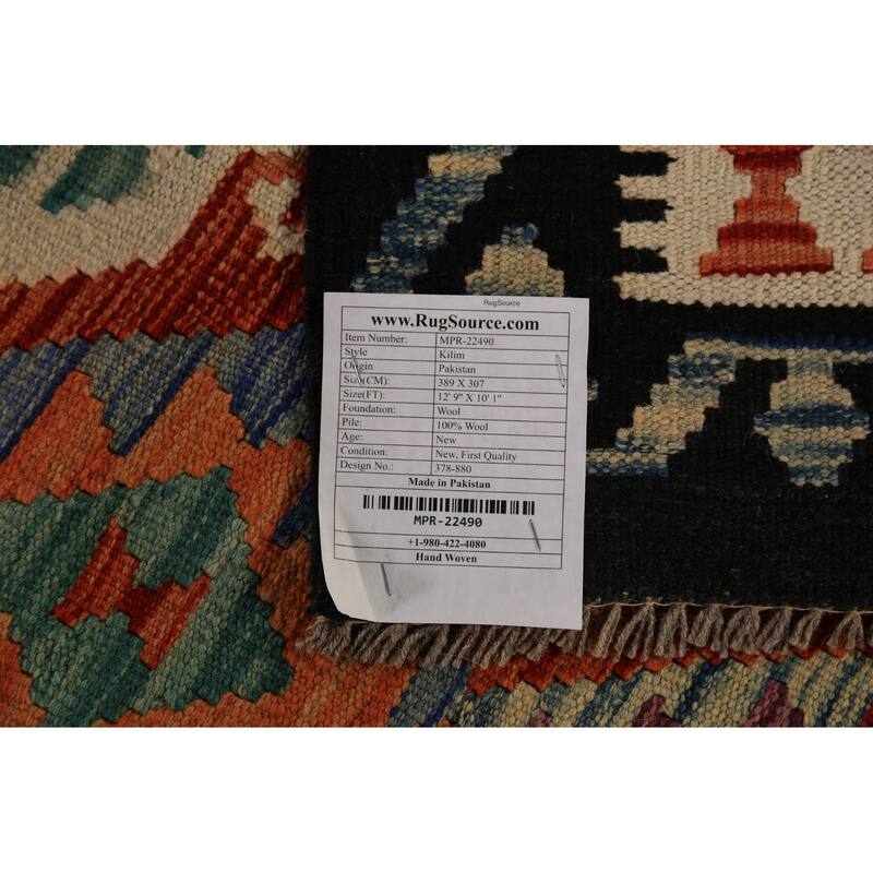 Reversible Orange Kilim Oriental Area Rug Flatweave Wool Carpet - 10'1" x 12'9"