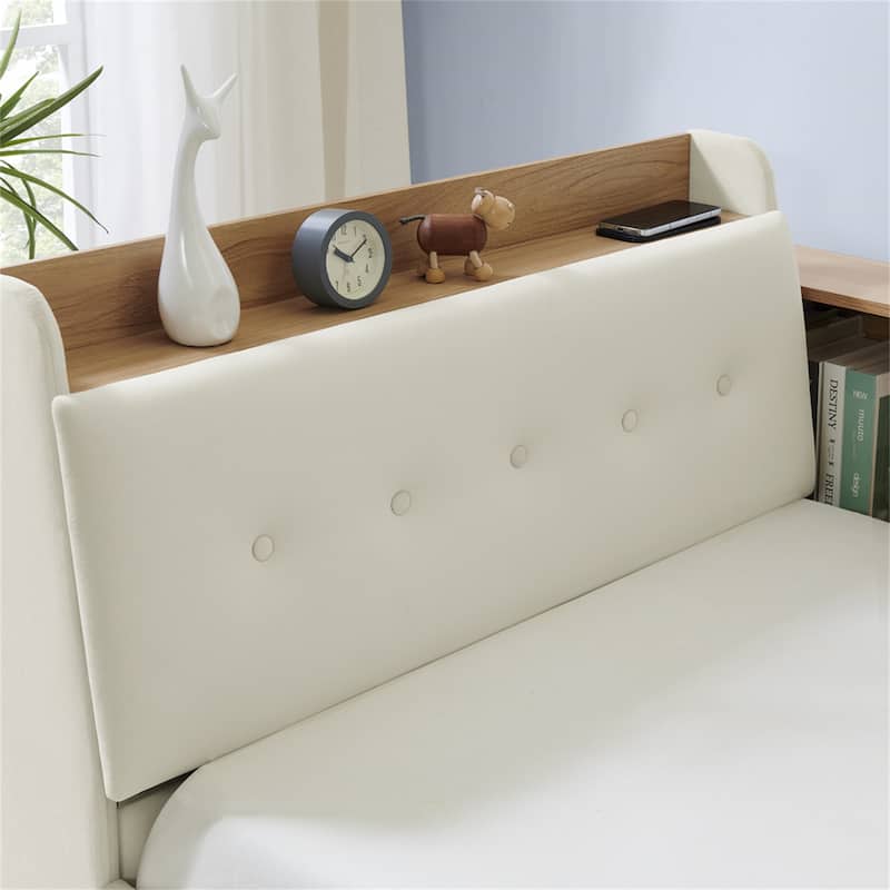 Twin Size Velvet Daybed with Wireless Charging Headboard