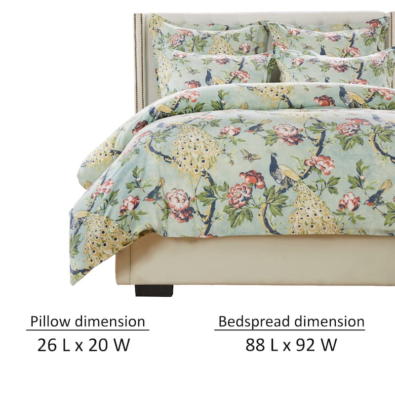 Sia 3pc Full Queen Duvet and Pillow Sham Set, Floral Jade Print Cotton
