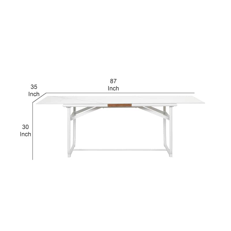 Shia 87 Inch Dining Table, Ceramic Surface, Crisp White Aluminum Frame