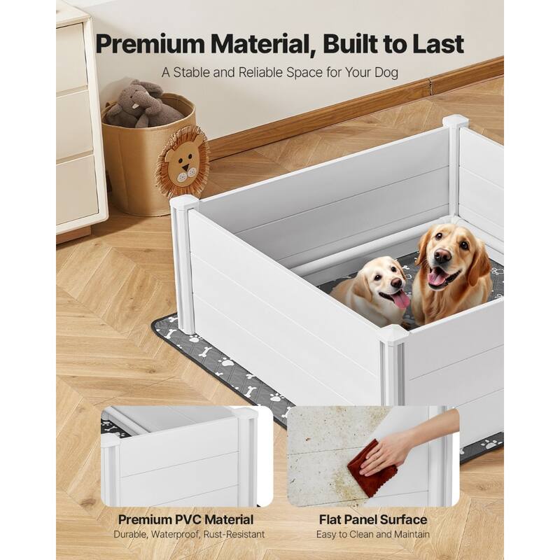 Grey PVC Whelping Box for Large Dogs with 3 Doors and Waterproof Pee Pad