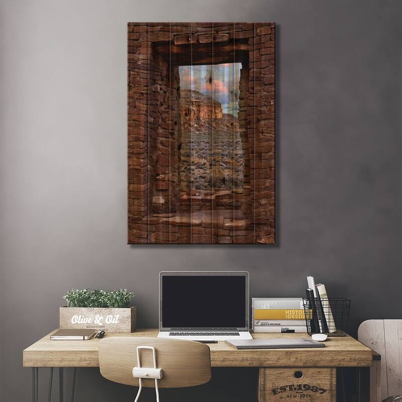 Window On South Mesa, Pueblo Del Arroyo, Chaco Culture National Historical Park, New Mexico Print On Wood by Tim Fitzharris