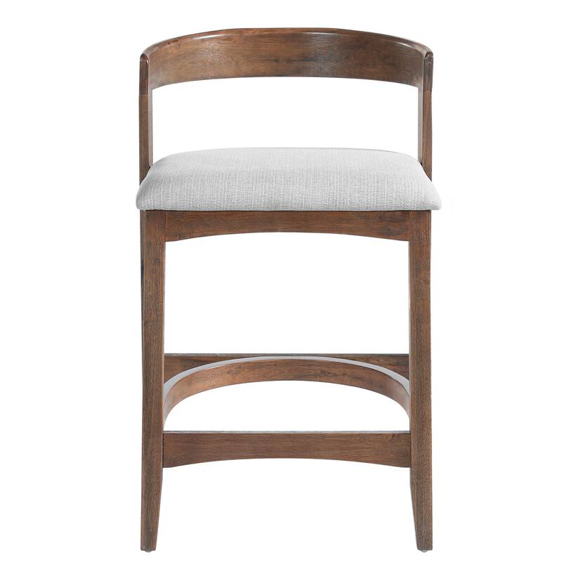 Christopher Knight Home - Mid-Century Upholstered Wooden Counter Stools - 27" Seat Height Bar Stools with Back, Set of 2