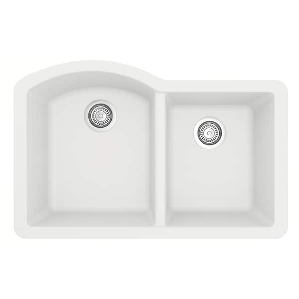 slide 2 of 53, Karran Undermount Quartz Double Bowl Kitchen Sink White