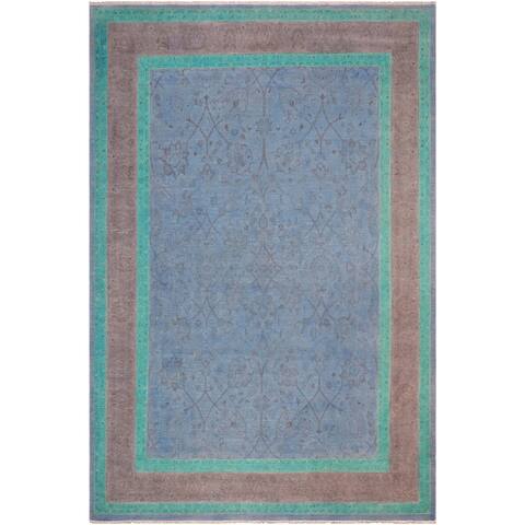 Shabby-Chic Overdyed Jeffery Blue/Brown Hand-knotted Wool Rug 7'10x9'9 - 7'10" x 9'9"