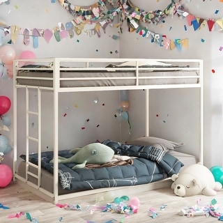Adam Sturdy Twin over Twin Metal Bunk White for Kids and Adult, Low Profile and Easy Climbing with Stable Ladder