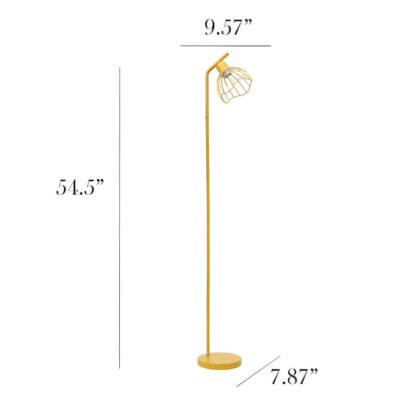 Metal Industrial Cage Floor Lamp with Curved Arm and Rotary Switch - 9.57 x 7.87 x 54.50 in. (L x W x H)