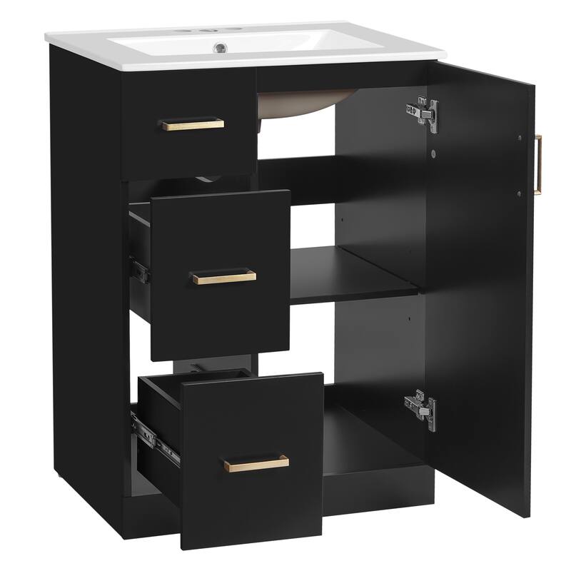 24'' Freestanding Bathroom Vanity with White Integrated Ceramic Sink - 24'' x 18.3'' x 33.78''