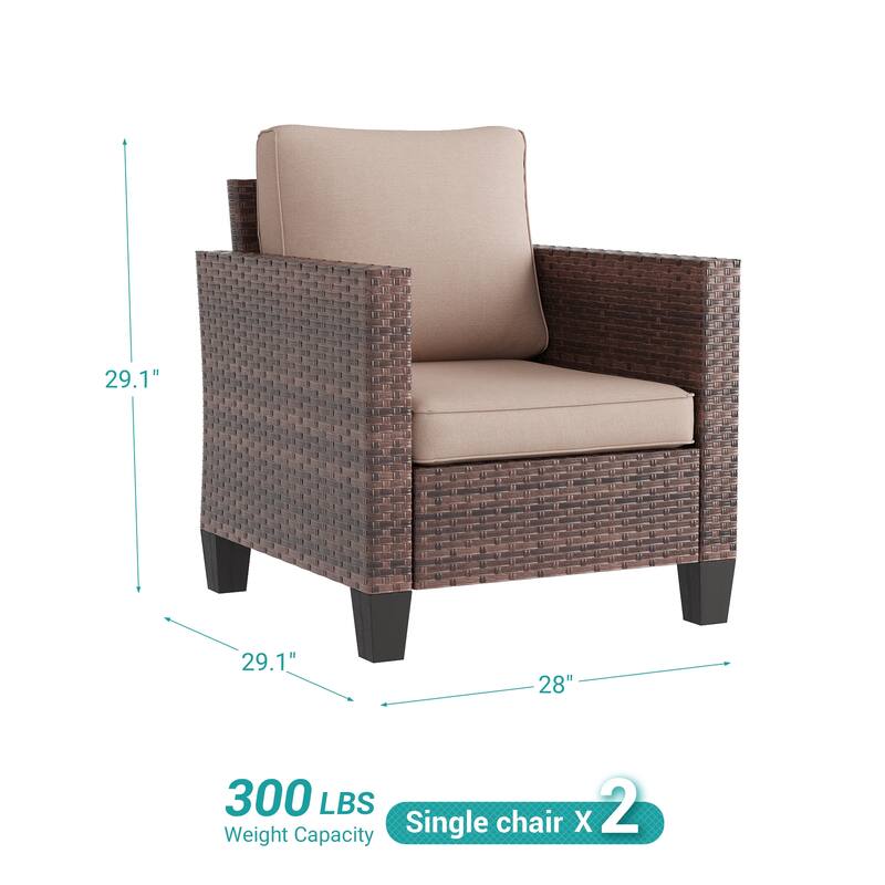 LIVOOSUN 2Pcs Outdoor Seating Sets Patio Brown Rattan Furniture Chair