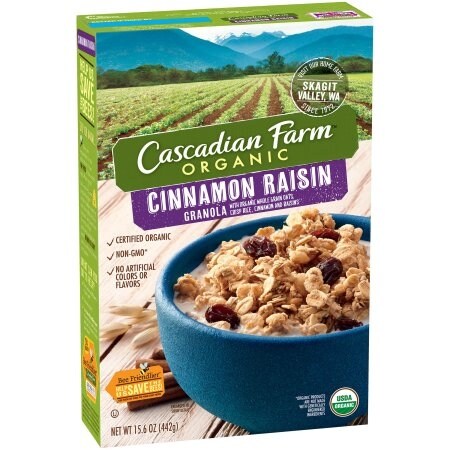 Cascadian Farm Organic Granola Cereal - Cinnamon Raisin - Case of 6 - 15.6 oz