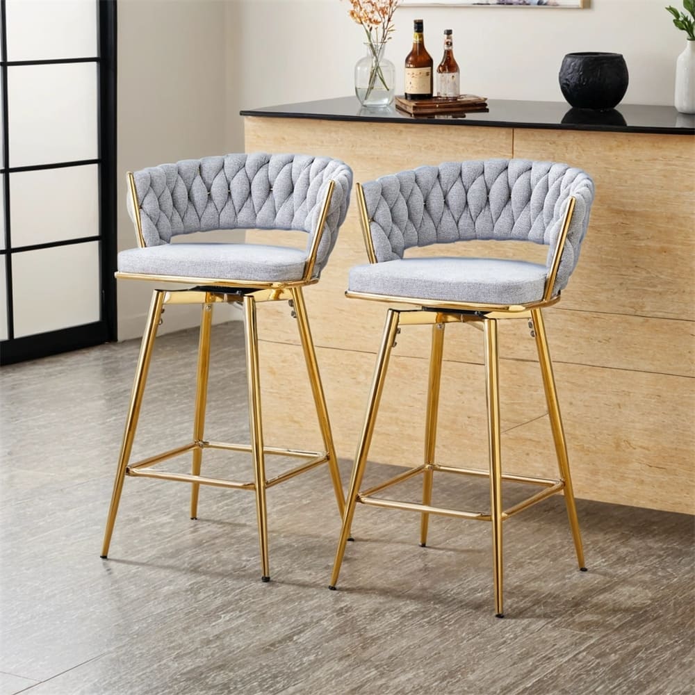 Swivel Bar Stools with Breathable Cotton & Linen Soft Cushions,2 PCS