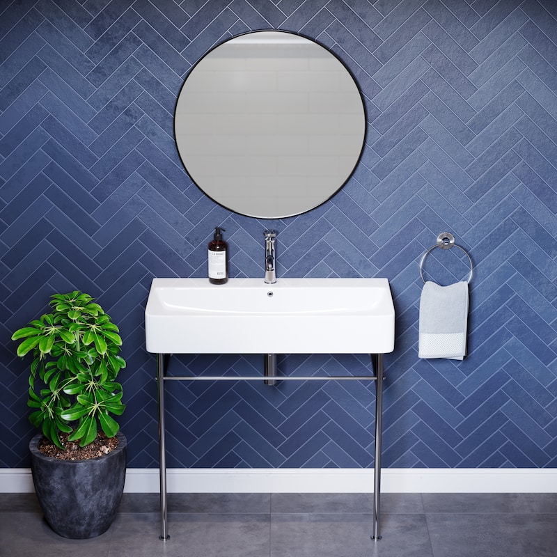 Charme 36 Ceramic Console Sink White Basin Chrome Legs - 35.45" x 16.35" 35.45"