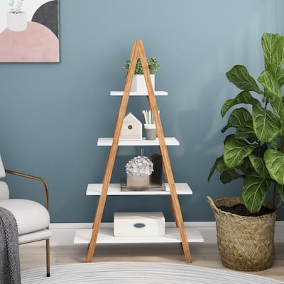 Solid bamboo wood oxford "A"frame ladder display bookshelf
