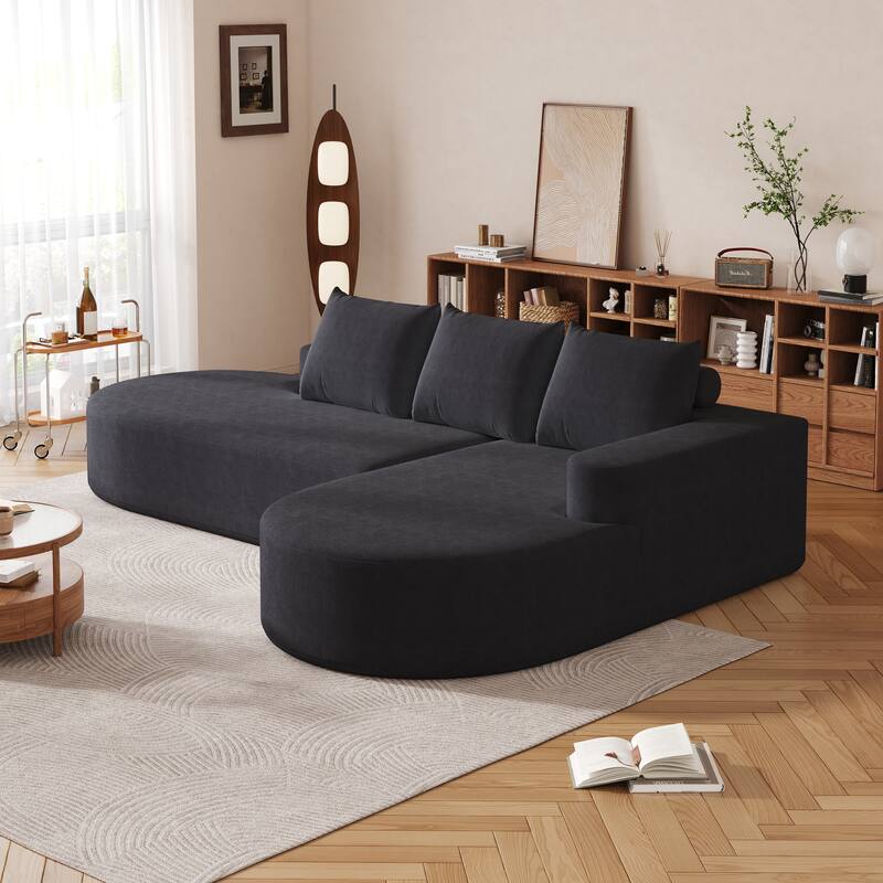 L Shaped Modular Curved Sectional Sofa, Chenille Upholstered 3 Seat Sofa, Corner Sofa with 3 Pillows for Living Room, Bedroom