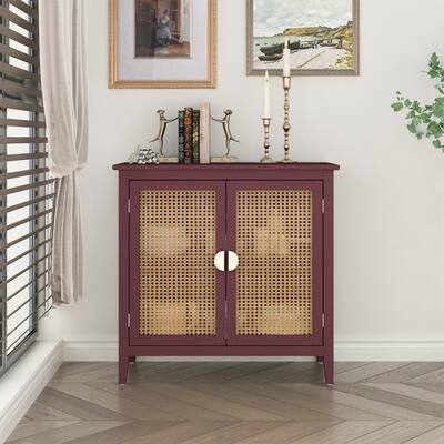 Natural Rattan 2 Door Sideboard W/ Semi-circular Metal Handle