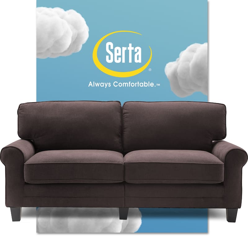 Serta Copenhagen 73" Sofa Couch for Two People, Pillowed Back Cushions and Rounded Arms, Durable Modern Upholstered Fabric - Dark brown