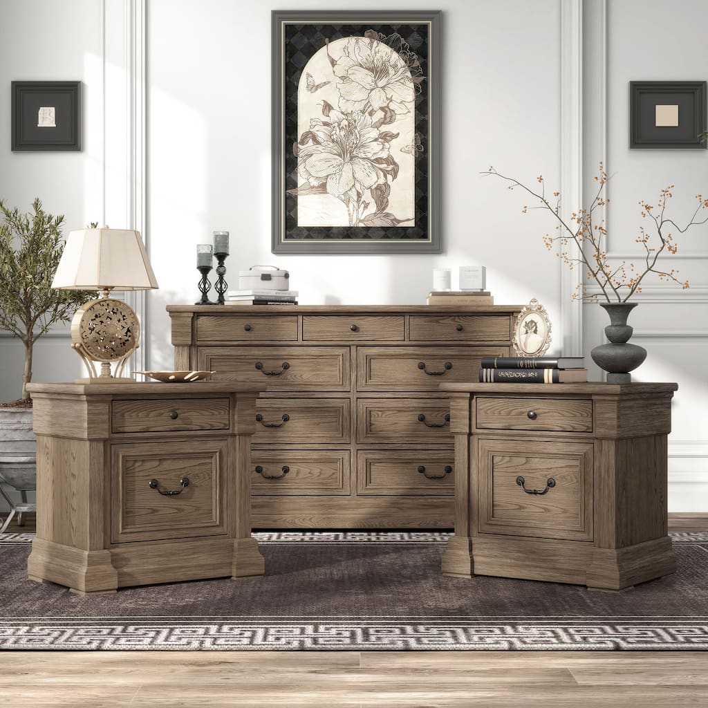 Furniture of America Wacine 3-Piece Weathered Grey Wood Dresser and 2-Nightstand Bedroom Set