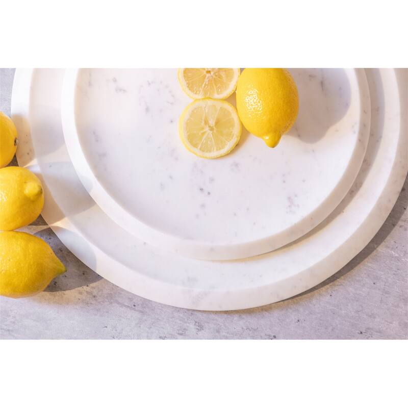 X-Lg. White Marble Round Tray 16"Dia -ST
