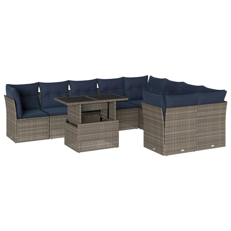 vidaXL 10 Piece Patio Sofa Set with Cushions Black/Brown/Gray Poly Rattan - 24.4 x 24.4 x 27.2