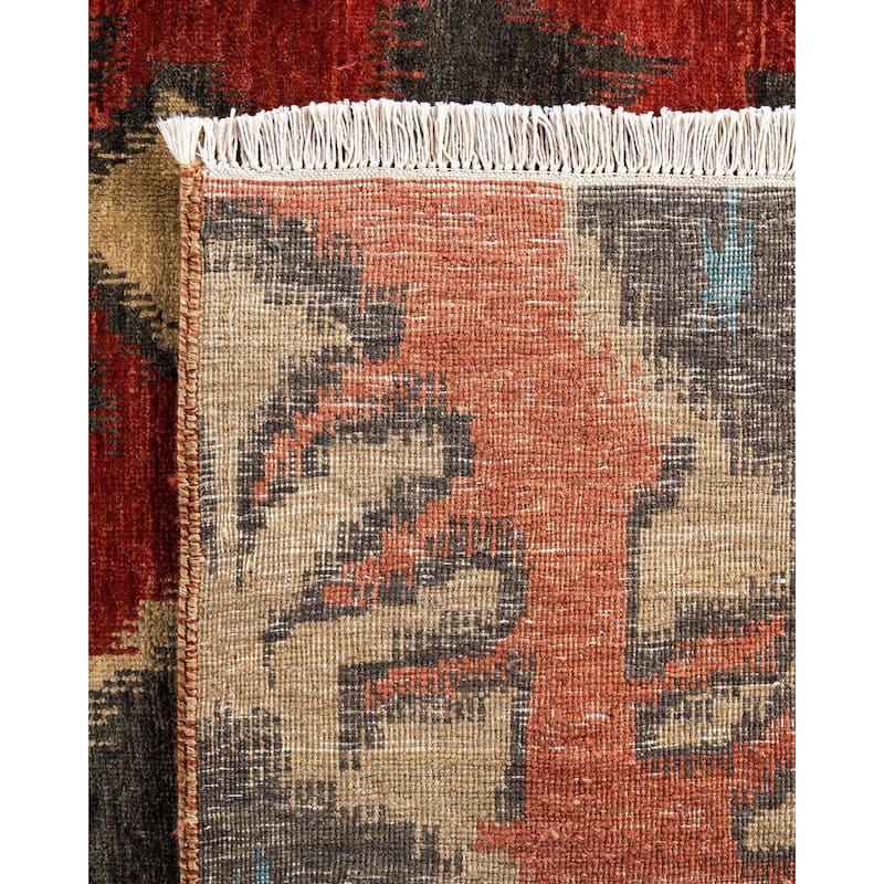 Ikat One-of-a-Kind Hand-Knotted Area Rug, Red - 9' 1" x 11' 9"