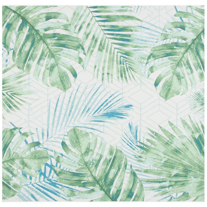SAFAVIEH Barbados Floare Tropical Indoor/ Outdoor Waterproof Patio Backyard Rug - 6'6" Square - Green/Teal