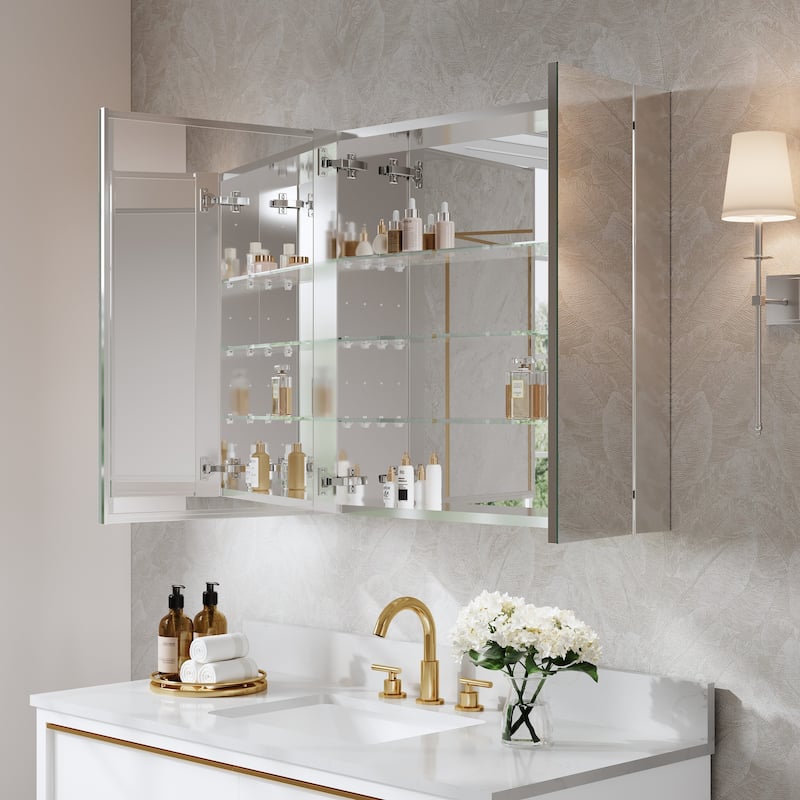 Recessed or Surface Wall Mount Bathroom Medicine Cabinet With Adjustable Glass Shelves