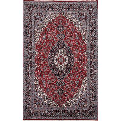 Traditional Mashad Turkish Area Rug Floral Red Machine Made Carpet - 6'3" x 9'6"