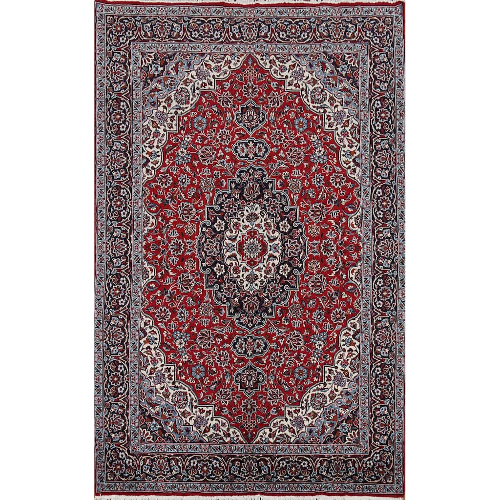Traditional Mashad Turkish Area Rug Floral Red Machine Made Carpet - 6'3" x 9'6"