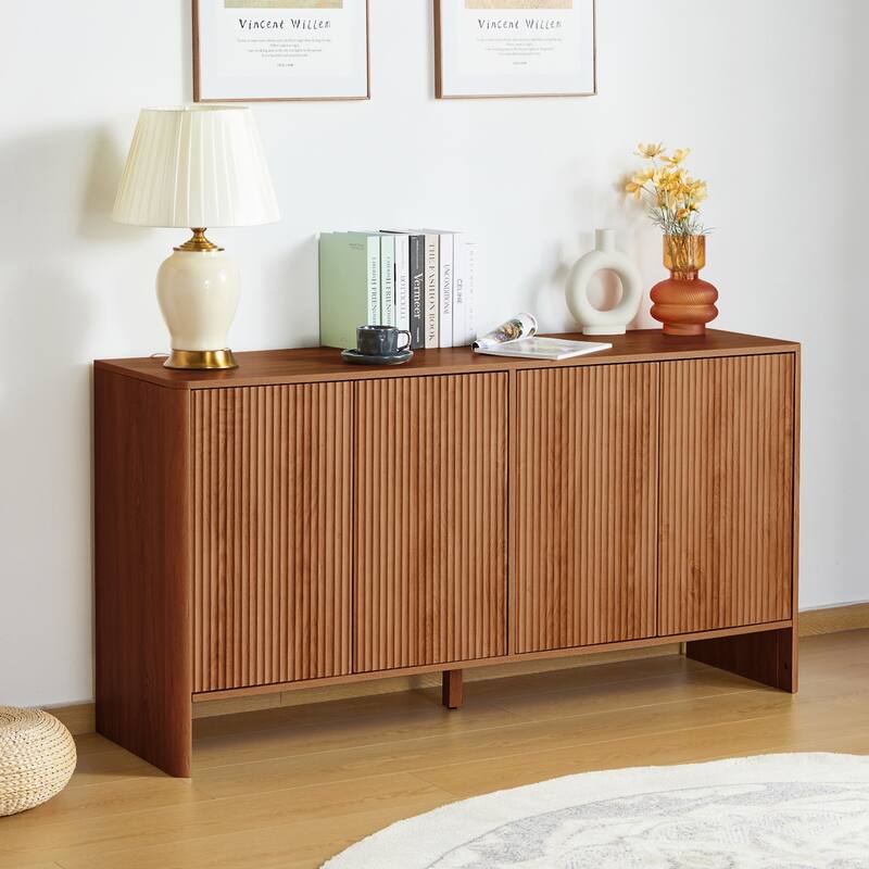 57in.W Wooden 4-Door sideboard/Buffet Storage Cabinet - Brown