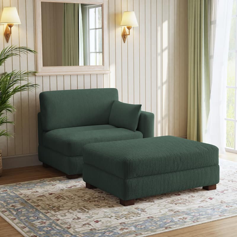 Modern Corduroy Upholstered Sectional Chaise Lounge with Ottoman