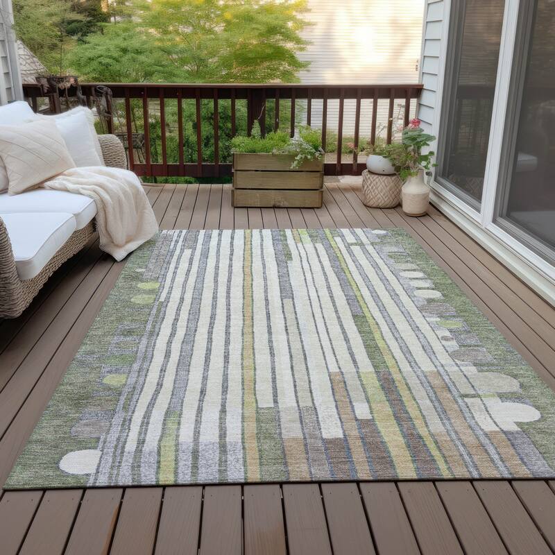 Machine Washable Indoor/Outdoor Casual Contemporary Chantille Rug - Olive - 3' x 5'