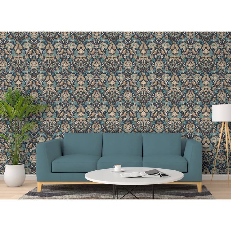Arthouse Birdy Navy Nuthatch Floral Wallpaper