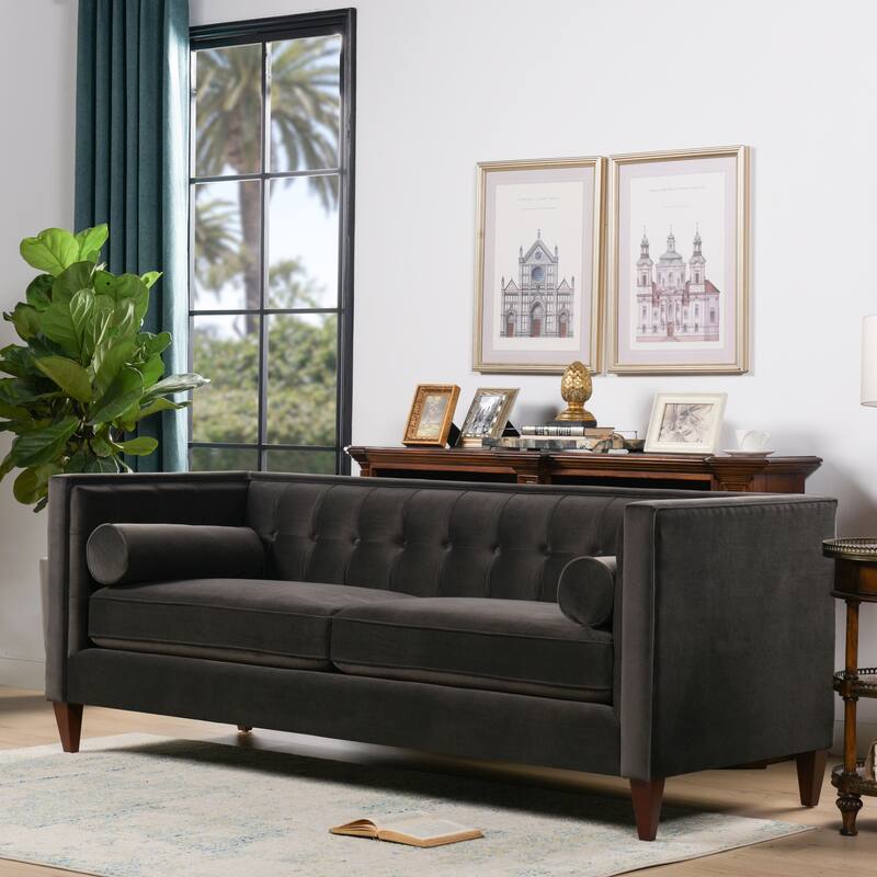 Jack 84" Mid-Century Modern Tuxedo Sofa with Bolster Pillows
