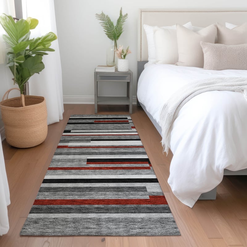 Machine Washable Indoor/ Outdoor Modern Stripes Chantille Rug
