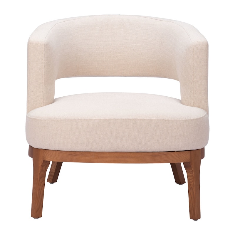 HomeRoots 27" Beige And Brown Fabric And Wood Arm Chair - 26.8' X '27.2' X '27.2