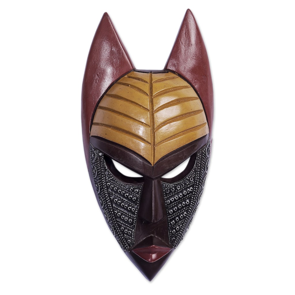 Novica Handmade Ancestral Bat African Wood And Aluminum Mask
