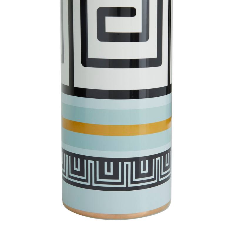 Teal Ceramic Vase Adorned with Greek Knot Pattern