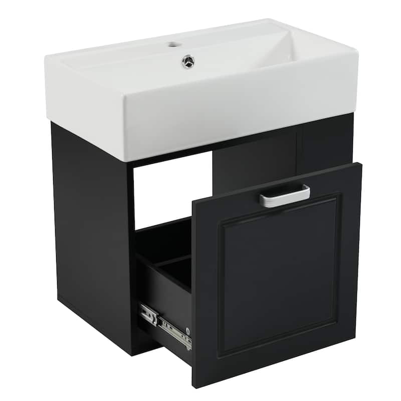 21.8" Floating Bathroom Vanity Cabinet with Ceramic Sink & Toilet Paper Holder for Small Space
