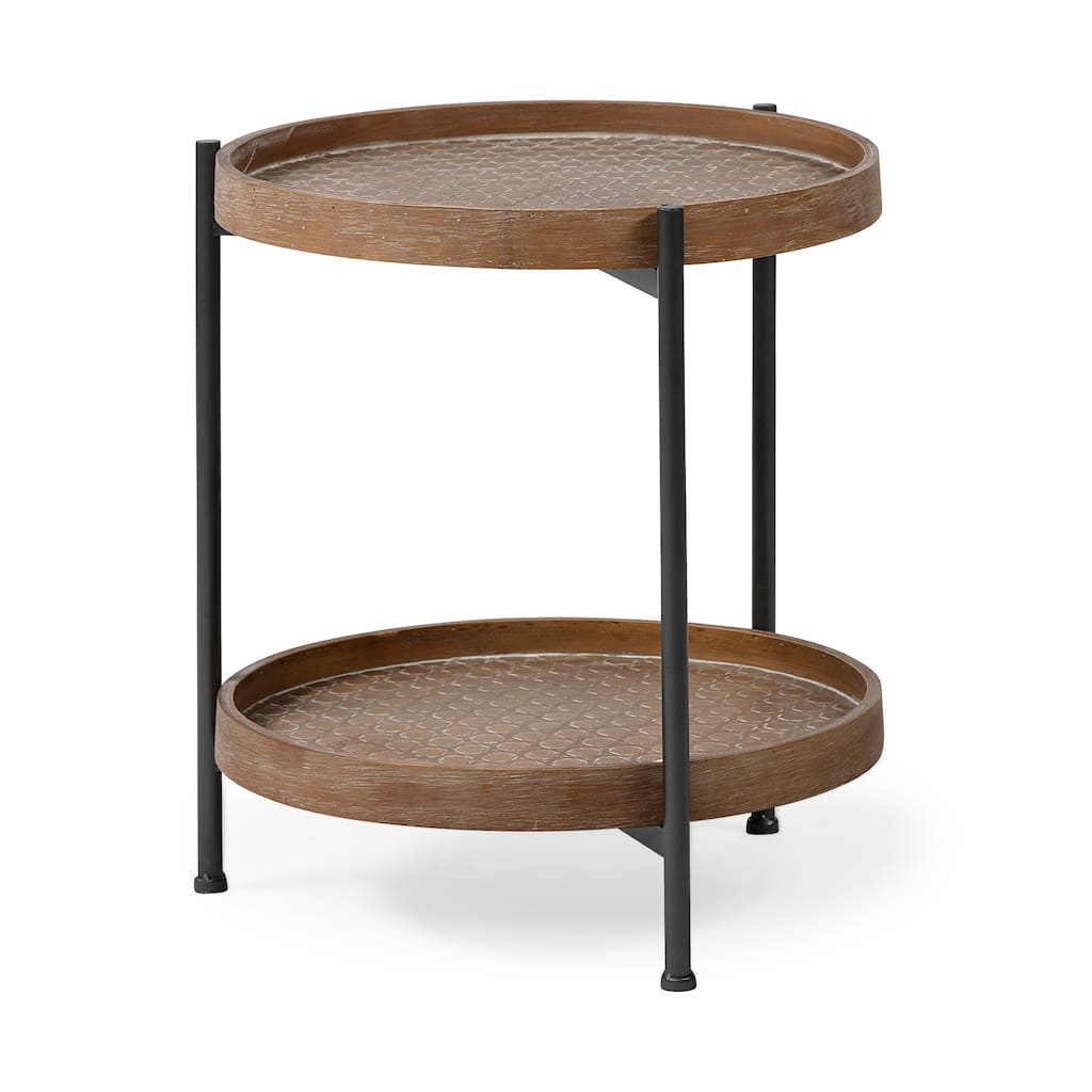 Kade III Natural Brown Solid Wood w/ Black Iron Frame Round End/Side Table