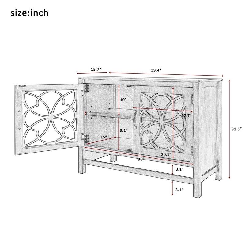 Wood Accent Buffet Sideboard Storage Cabinet with Doors and Adjustable Shelf