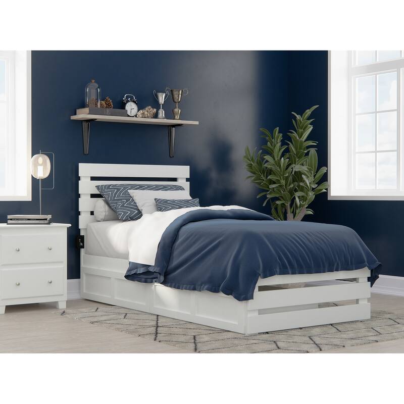 Oxford Bed with Footboard and USB Turbo Charger and 2 Storage Drawers - White - Twin XL