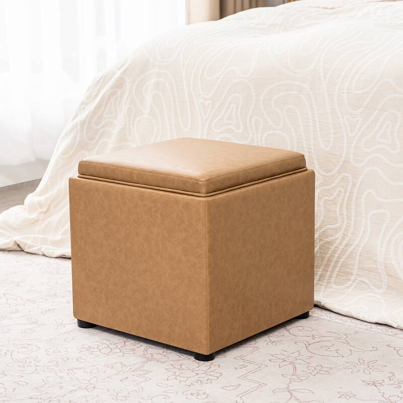 Adeco Storage Ottoman With Tray