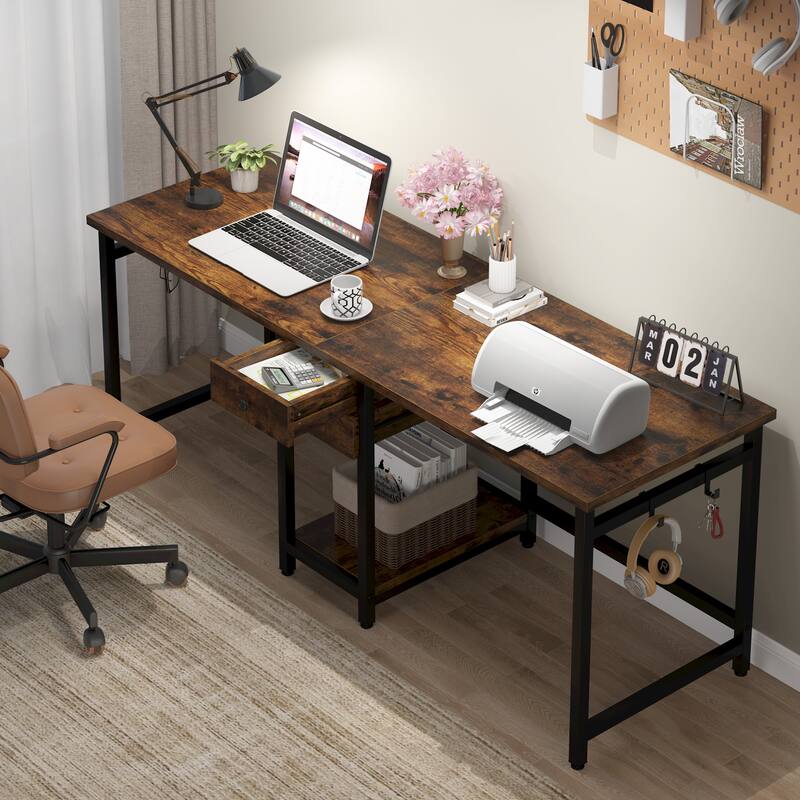 78 Inch 2 Person Desk with 2 Drawers, Long Computer Writing Desk