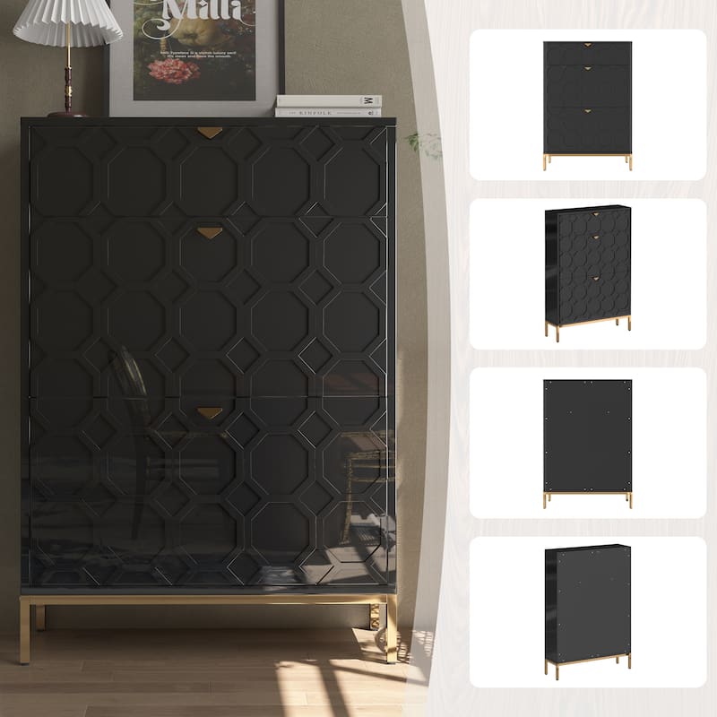 Clihome Shoe Organizer 24 Pairs Wood Shoe Storage Cabinet with Drawers